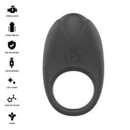 INTENSE - MERLOTTE ANILLO VIBRADOR CON ESTIMULACIÓN DE CLÍTORIS NEGRO