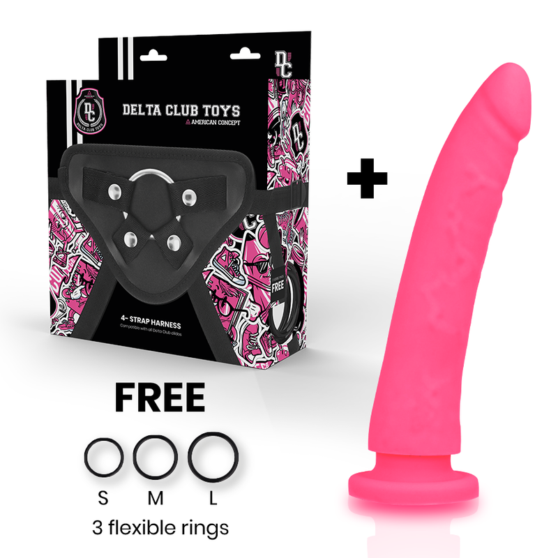 DELTA CLUB TOYS DILDO + ARNES ROSA SILICONA MEDICA 20 X 4 CM